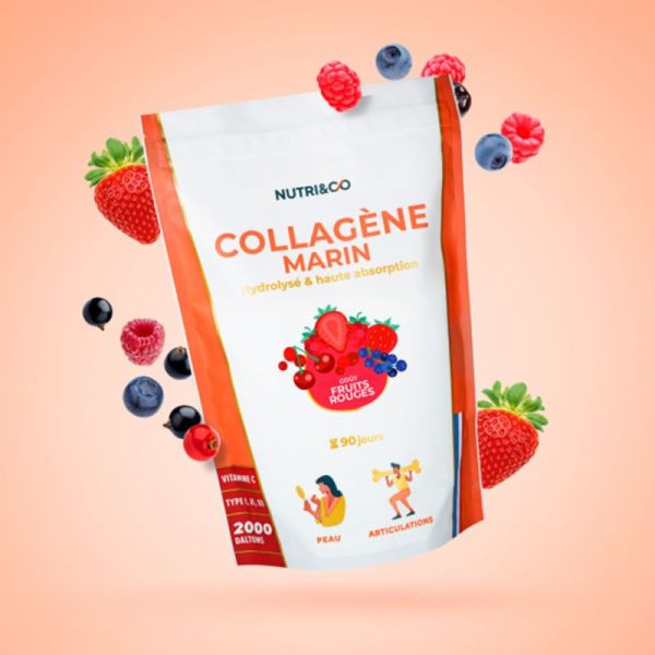 Nutri&Co Collagène Marin Fruits Rouges 540g – Fermeté de la peau et confort articulaire