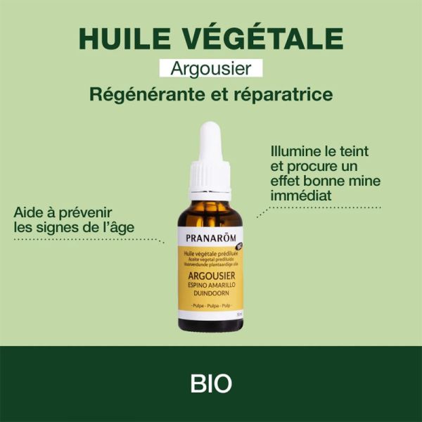 Pranarōm Huile Végétale d’Argousier Bio - 30ml - Sérum bonne mine régénérant et anti-âge