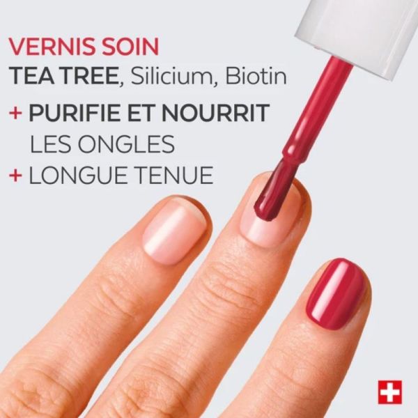 Poderm Vernis Color Care Tea Tree Rouge Rose 8 ml - Vernis soin rose-rouge élégant longue tenue