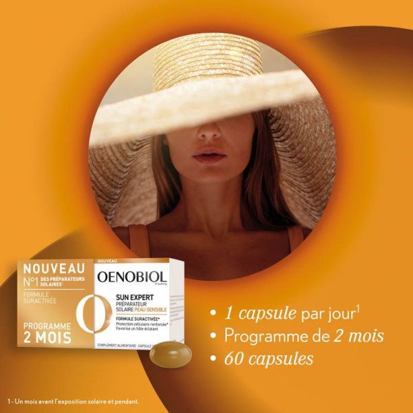 Oenobiol Sun Expert Préparateur Solaire Peau Sensible - Lot de 2 x 30 Capsules - Préparation solaire adaptée