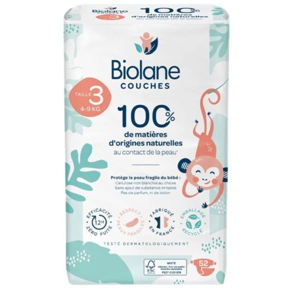 Biolane Couches Naturelles Taille 3 4 à 9kg x52 – Confort et protection