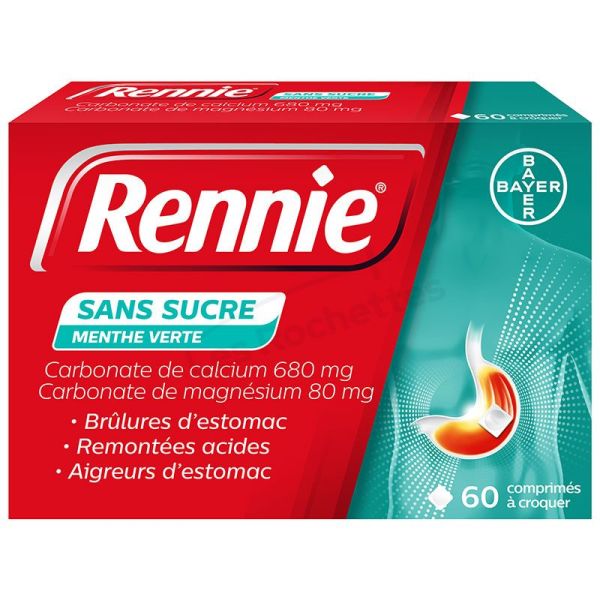 Rennie sans sucre menthe verte 60 comprimés à croquer