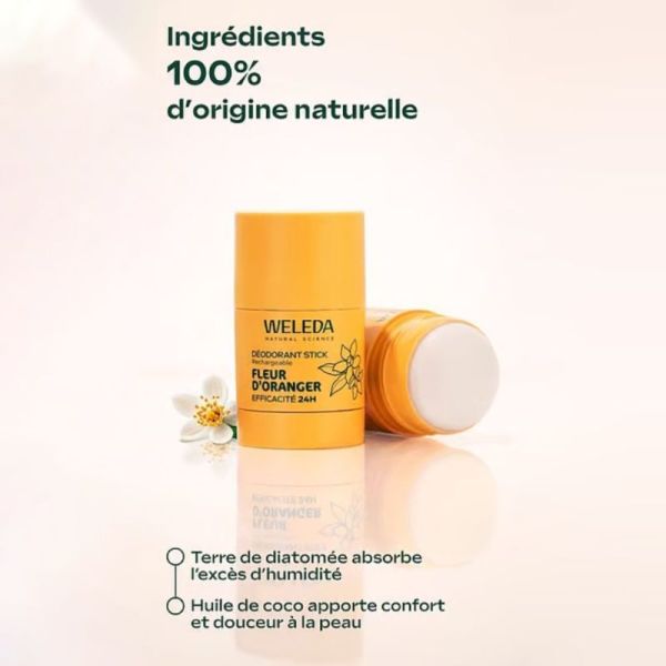 Weleda Déodorant Stick Rechargeable Fleur d'Oranger - Protège efficacement et naturellement contre les odeurs pendant 24h