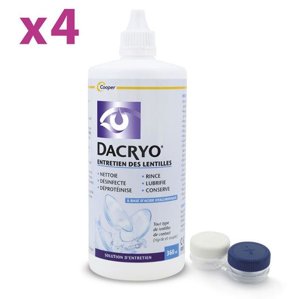 Dacryo Entretien des Lentilles - Lot de 4 x 360 ml - Solution complète pour un confort optimal