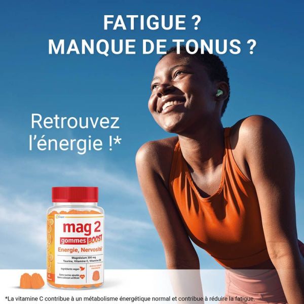 Mag 2 Boost Energie Nervosité - 45 Gommes - Saveur Mandarine - Apporte Énergie et Vitalité