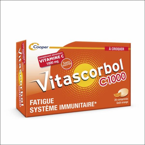 Vitascorbol Vitamine C 1000mg - 2 x 20 Comprimés à Croquer - Vitalité et Défenses Naturelles à Croquer