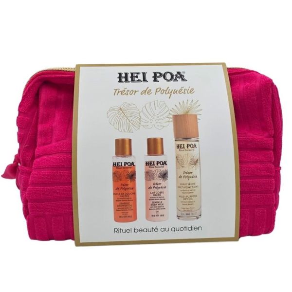 Hei Poa Coffret Trésor de Polynésie - Rituel Beauté au Monoï de Tahiti AO (3 soins de 100 ml + Trousse)