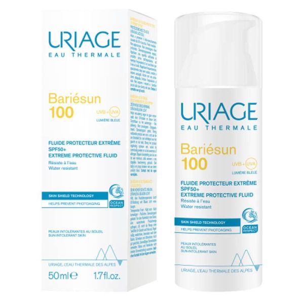 Uriage Bariésun 100 Fluide Protecteur Extrême SPF 50+ 50 ml - Peaux intolérantes au soleil, résiste à l'eau