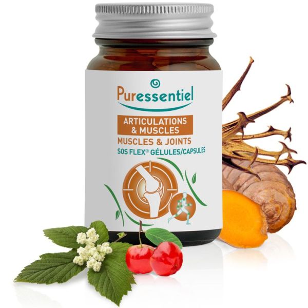 Puressentiel Articulations & Muscles SOS Flex 30 Gélules – Préserve la mobilité et maintient la souplesse articulaire