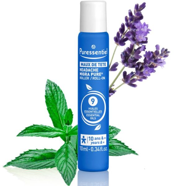 Puressentiel Maux de Tête Roller Migra Pure aux 9 Huiles Essentielles 5 ml – Effet frais immédiat, réduit la douleur des céphalées et détend
