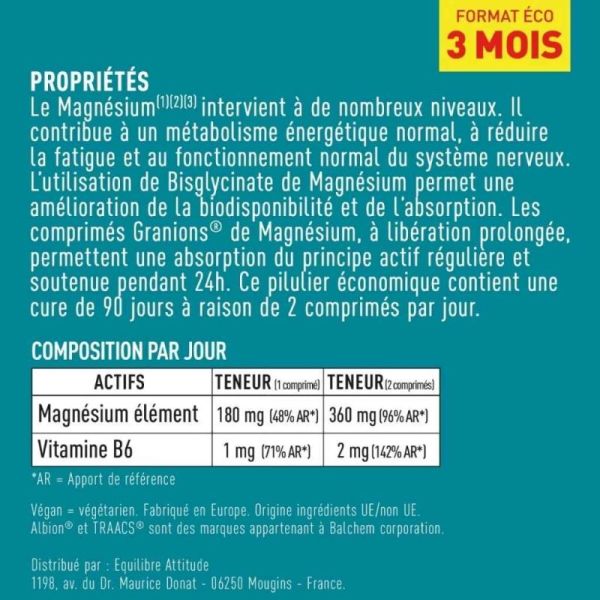 Granions Magnésium Bisglycinate 360 mg 180 comprimés - Anti-fatigue, réduit le stress et améliore le sommeil