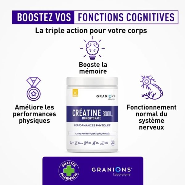 Granions Créatine Monohydrate 3000 mg 90 jours - Capacités physiques et musculaires