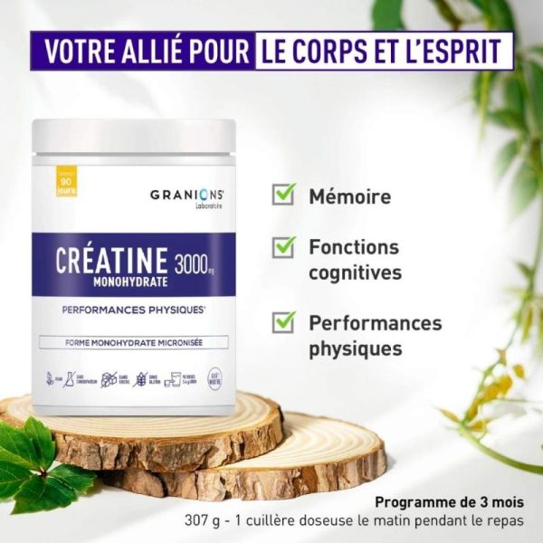 Granions Créatine Monohydrate 3000 mg 90 jours - Capacités physiques et musculaires