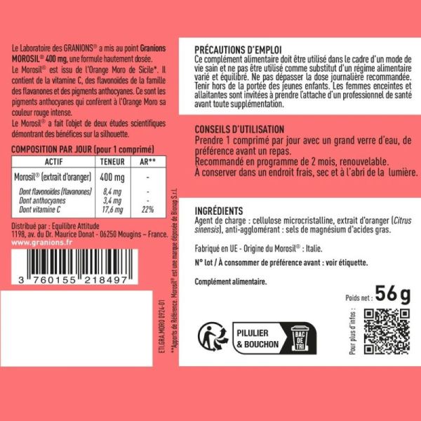 Granions Morosil 400 Mg 60 Comprimés - Réduction des graisses, perte de poids, bénéfices sur la silhouette