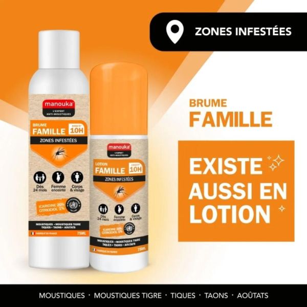 Manouka Brume Famille 75 ml - Répulsif haute efficacité corps et visage