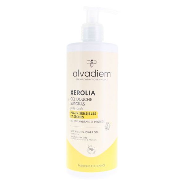 Alvadiem Xerolia Gel Douche Surgras - À base de Gelée Royale -  Peaux Sèches & Sensibles - 400 ml