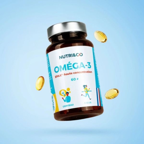 Nutri&Co Oméga-3 Cerveau et Cœur 60 capsules - Huile de poisson ultra-concentrée EPA/DHA