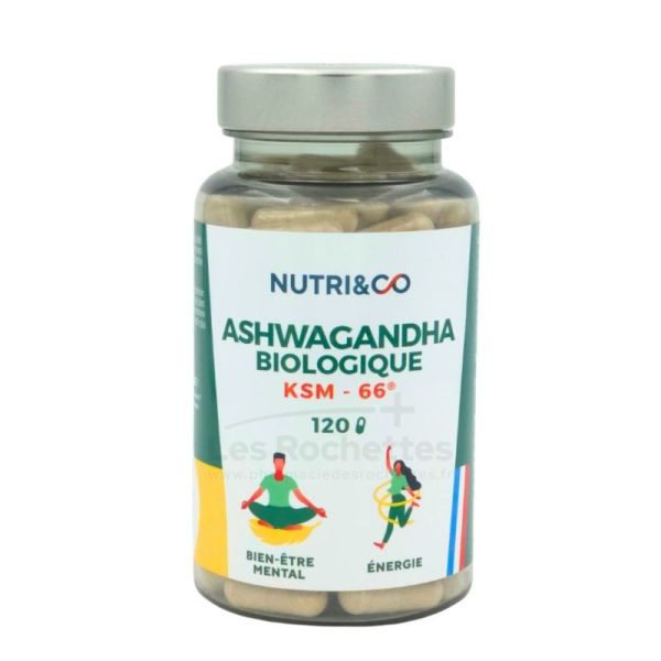 Nutri&Co Ashwagandha Bio - 120 Gélules - Bien-être mental et Energie