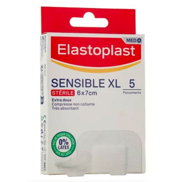 Elastoplast MED+ Sensible XL Pansement Stérile - Soin des Plaies - 6 x 7 cm - Boîte de 5