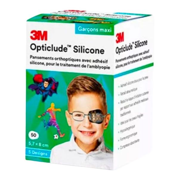 3M Opticlude Silicone Maxi Garçon - 5,7x8cm - Amblyopie et Strabisme - Boîte de 50 pansements