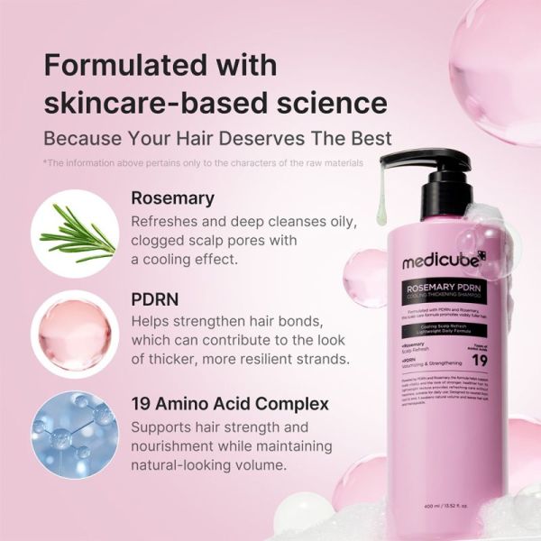 Medicube Shampooing Épaississant Rafraîchissant Romarin PDRN 400ml – Volume et cuir chevelu sain