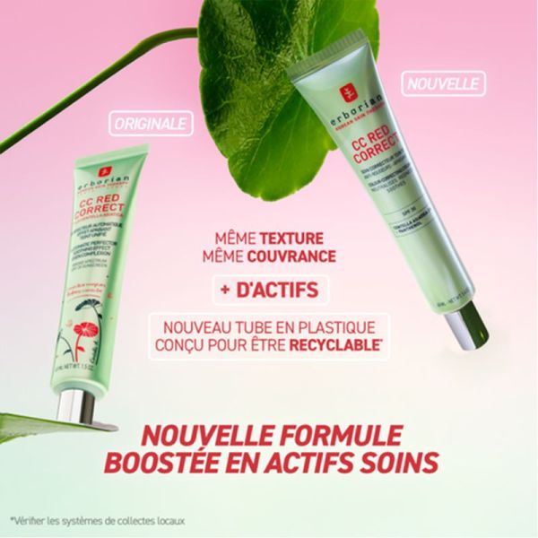 Erborian CC Red Correct Soin Correcteur Teinté SPF30 40ml – Crème de jour anti-rougeurs