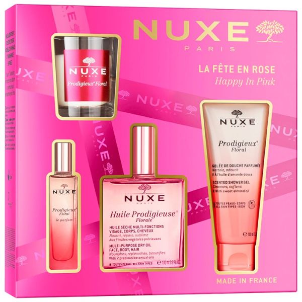 Nuxe Coffret Prodigieux Floral - Gelée de Douche  Florale +  Huile Prodigieuse Florale + Parfum Prodigieux Floral + Bougie Prodigieuse Florale