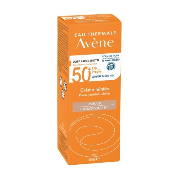 Avène Crème Solaire SPF 50+ - 50ml - Crème Teintée - Protège et unifie les peaux sèches et sensibles