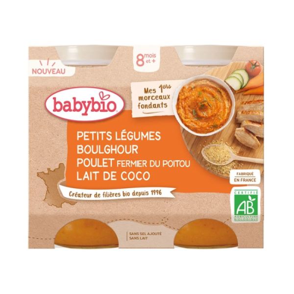 Babybio Petit Pot Petits Légumes Boulghour Poulet Lait de Coco 8 mois - 2 x 200g