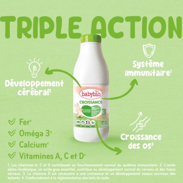 Babybio Lait de Croissance 3 - Dès 10 mois - 6 bouteilles de 1L