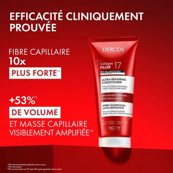 Vichy Dercos Collagen Filler 17 Après-Shampoing - 200ml - Fortifiant Réparateur Intense