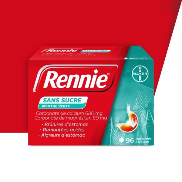 Rennie sans sucre menthe verte 96 comprimés à croquer