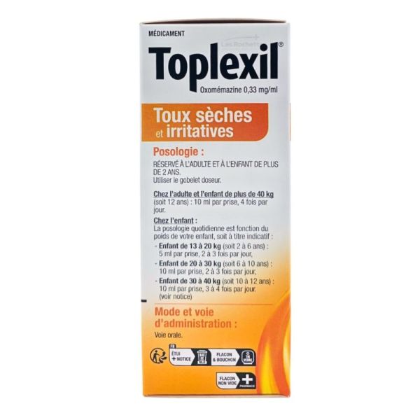 Toplexil Sirop 150ml - Oxomémazine - Antitussif - Toux sèche