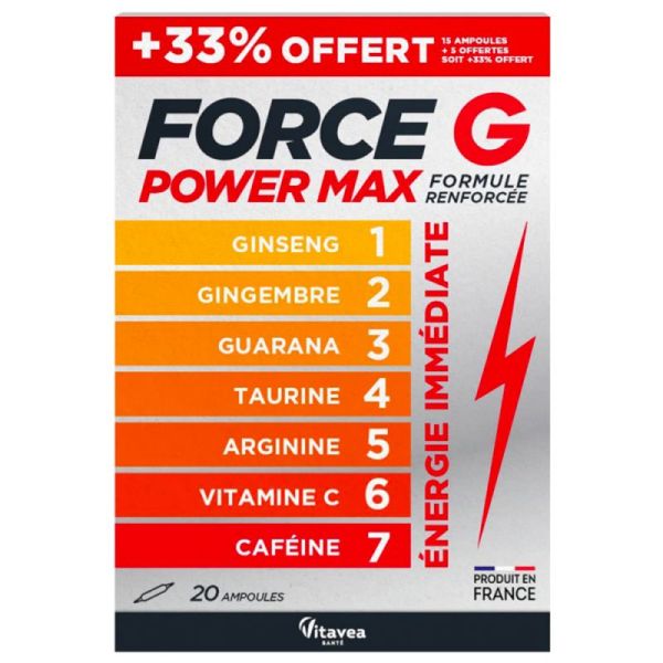 Vitavea Force G Power Max - 20 Ampoules - Énergie immédiate et réduction de la fatigue
