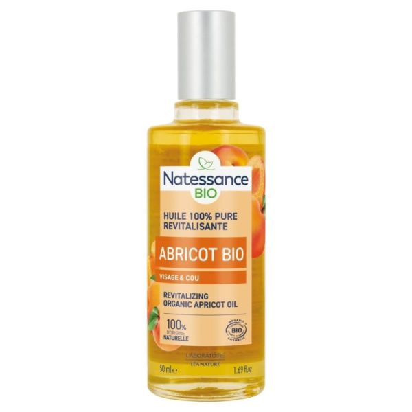 Natessance Huile 100% pure revitalisante Abricot BIO Flacon de 50ml - Soin bio éclat et vitalité pour le visage et le cou