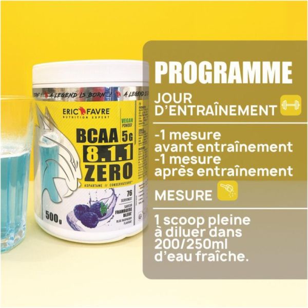 Eric Favre BCAA 8.1.1 ZERO Vegan 500g Kiwi-Poire – Récupération et entretien musculaire