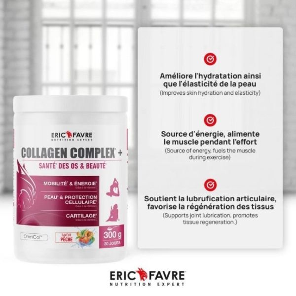 Eric Favre Collagen Complex+ - Saveur Pêche - Mobilité, Peau & Cartilage - 300g