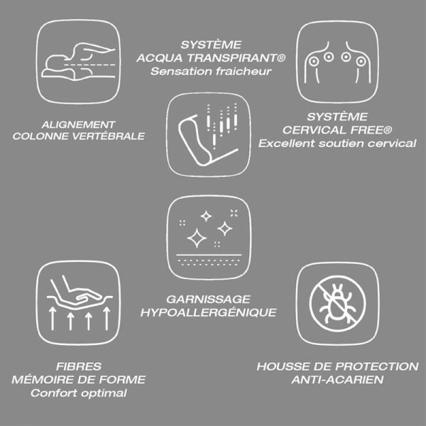 Biosynex Memocervical Oreiller Ergonomique à Mémoire Gris - 40 × 60 cm