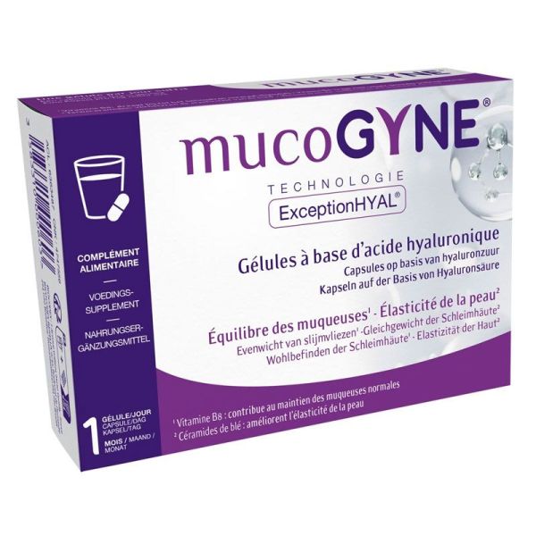 Biocodex Mucogyne Voie Orale 28 Gélules à base d'acide hyaluronique - Équilibre des muqueuses, élasticité de la peau