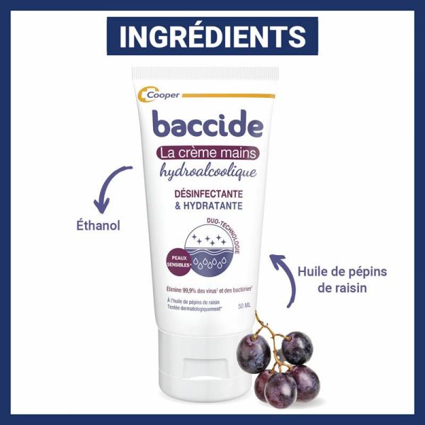 Baccide Crème Mains Hydroalcoolique - Hydratante & Désinfectante - 50ml
