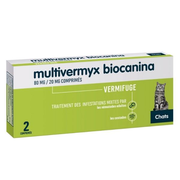 Biocanina Multivermyx - Vermifuge pour Chats de + de 2kg - Boîte de 2 comprimés