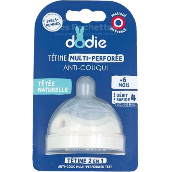 Dodie Tétine de Rechange Multi-Perforée Anti-Colique Débit Rapide Liquides Épais 0-6 mois – Tétée naturelle et confort
