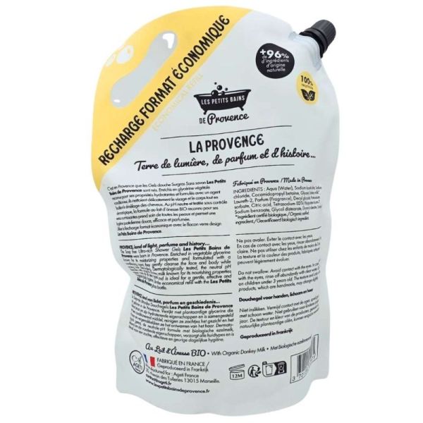 Les Petits Bains de Provence Recharge du Gel Douche Surgras Sans Savon Au Lait d'Ânesse 900 ml - Hygiène et douceur visage corps cheveux