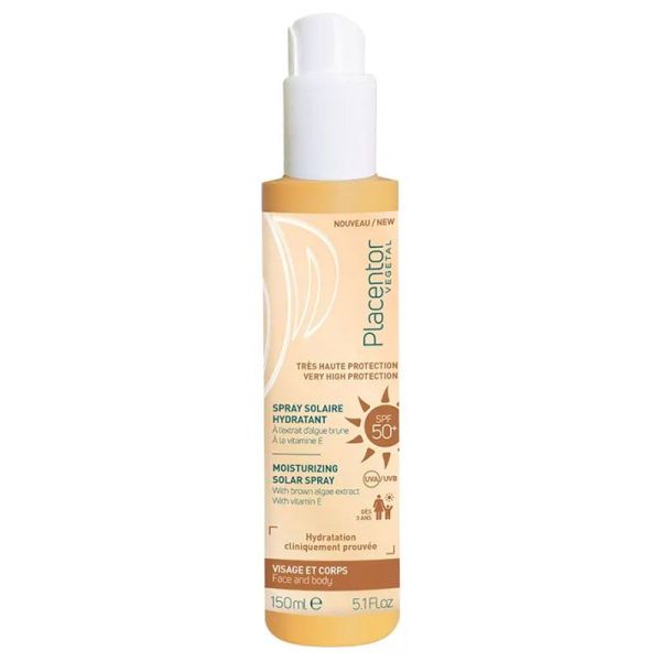 Placentor Végétal Spray Solaire Hydratant SPF50+ - Spray Fini Invisible, Non Gras ni Collant - 150 ml