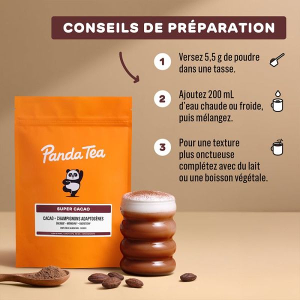 Panda Tea Super Cacao 21 Doses – Cacao & Champignons Adaptogènes
