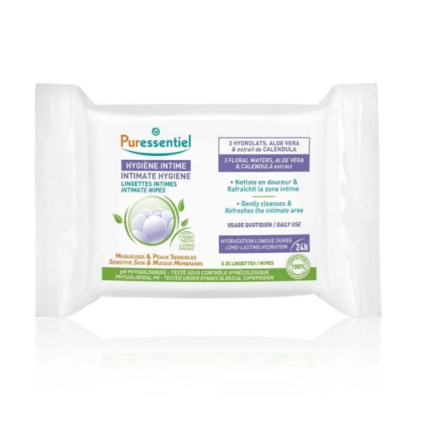 Puressentiel Hygiène Intime Lingettes Intimes Quotidiennes Bio - 25 unités