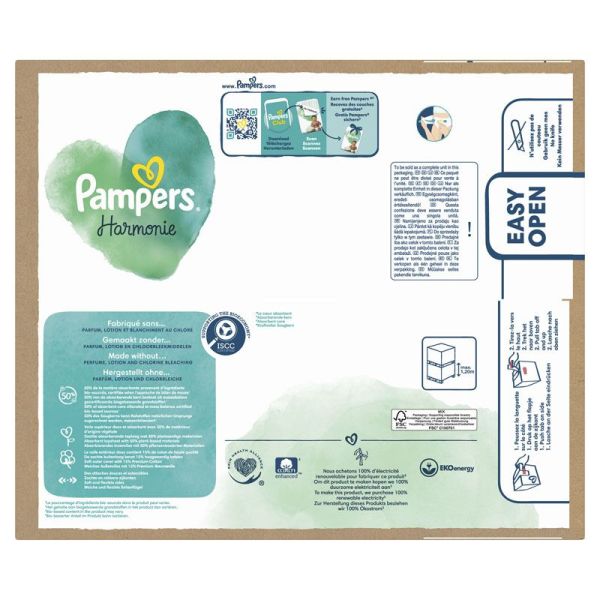 Pampers Harmonie Taille 6 /13+ kg - 58 Couches Mega Pack - Zéro parfum et lotion, hypoallergénique