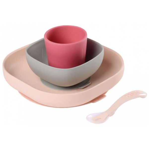 Béaba Coffret Repas Silicone Avec Ventouse 4 Mois Couleur Rose