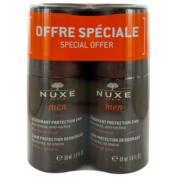 Nuxe Men Déodorant Protection 24H - Lot de 2 x 50 ml - Protection longue durée et fraîcheur boisée