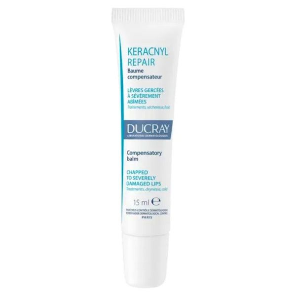 Ducray Keracnyl Repair Baume à Lèvres Compensateur - Soigne et Répare les Lèvres Gercées - 15ml